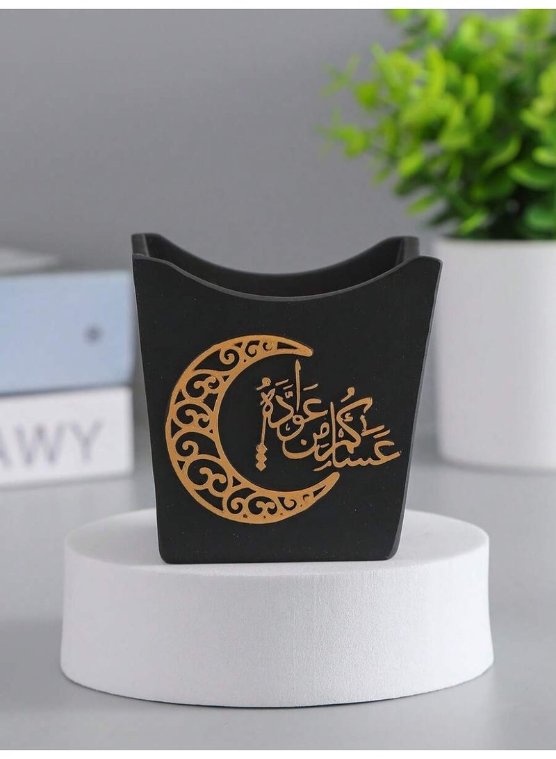 زينة رمضان مبخر بخور أنيق باللون الأسود مع تفاصيل ذهبية – مناسب لديكور رمضان وديكور العيد - Image 2